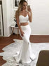 Two Piece Satin Mermaid Sweetheart Sweep Train Ivory Prom Dress with Split LBQ0011